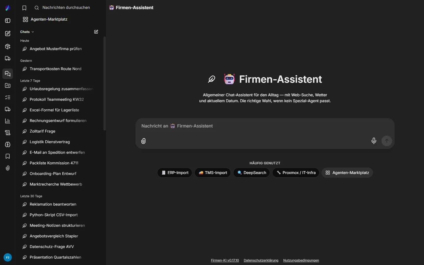 Start view of the company AI portal