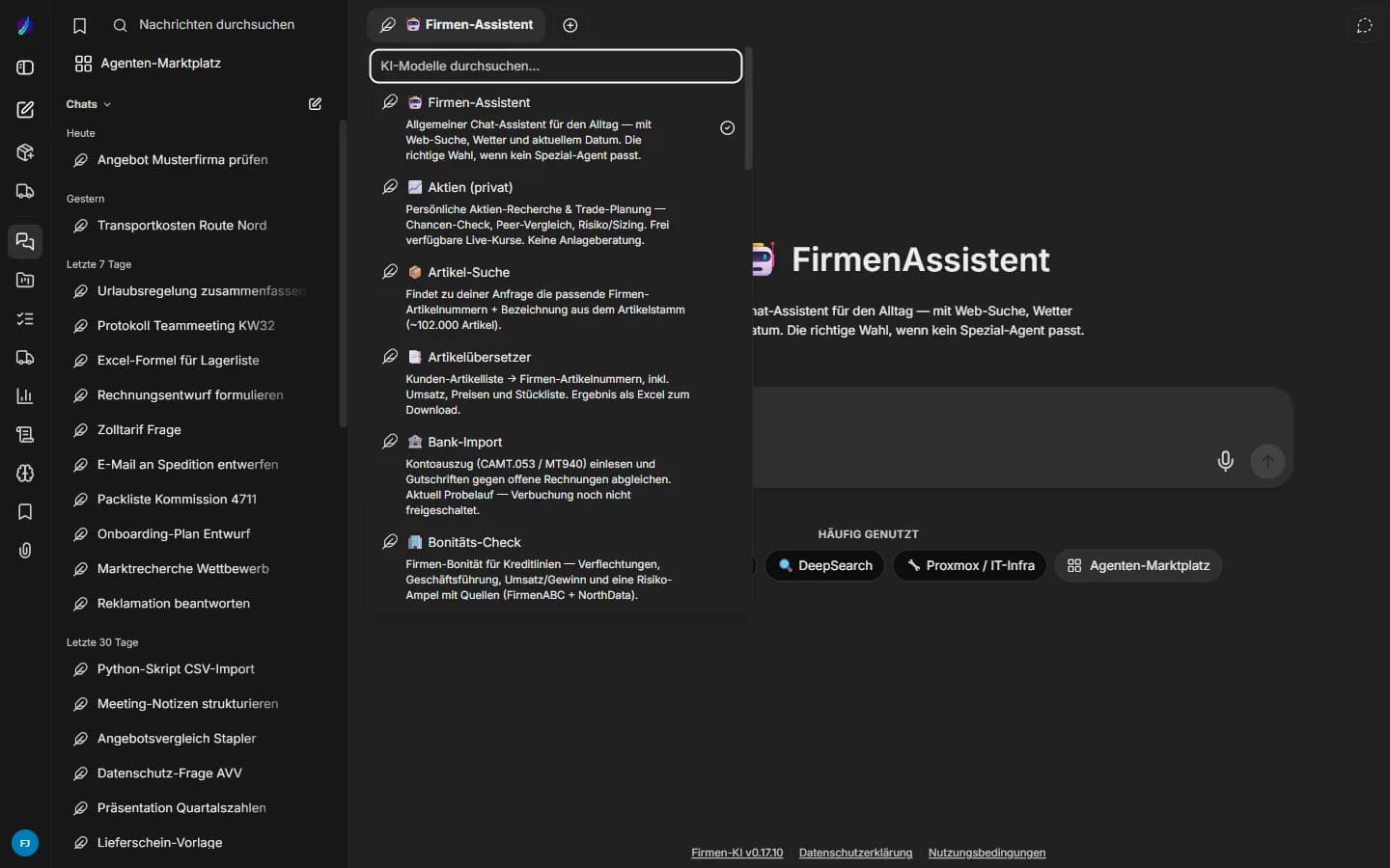 Agent picker in the AI portal