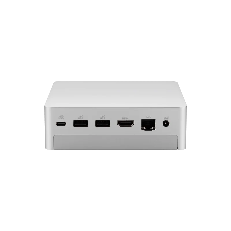 Rückseite des ASUS Ascent QN10 mit USB-C, zwei USB-A, HDMI, 2,5-GbE-Buchse und Hohlstecker