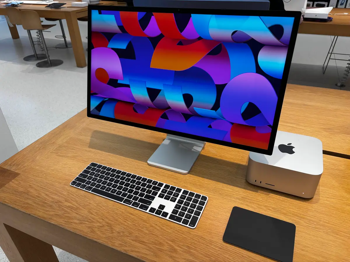 Mac Studio next to a Studio Display on a table