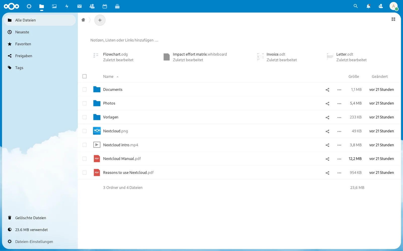 Nextcloud — Dateien-Oberfläche