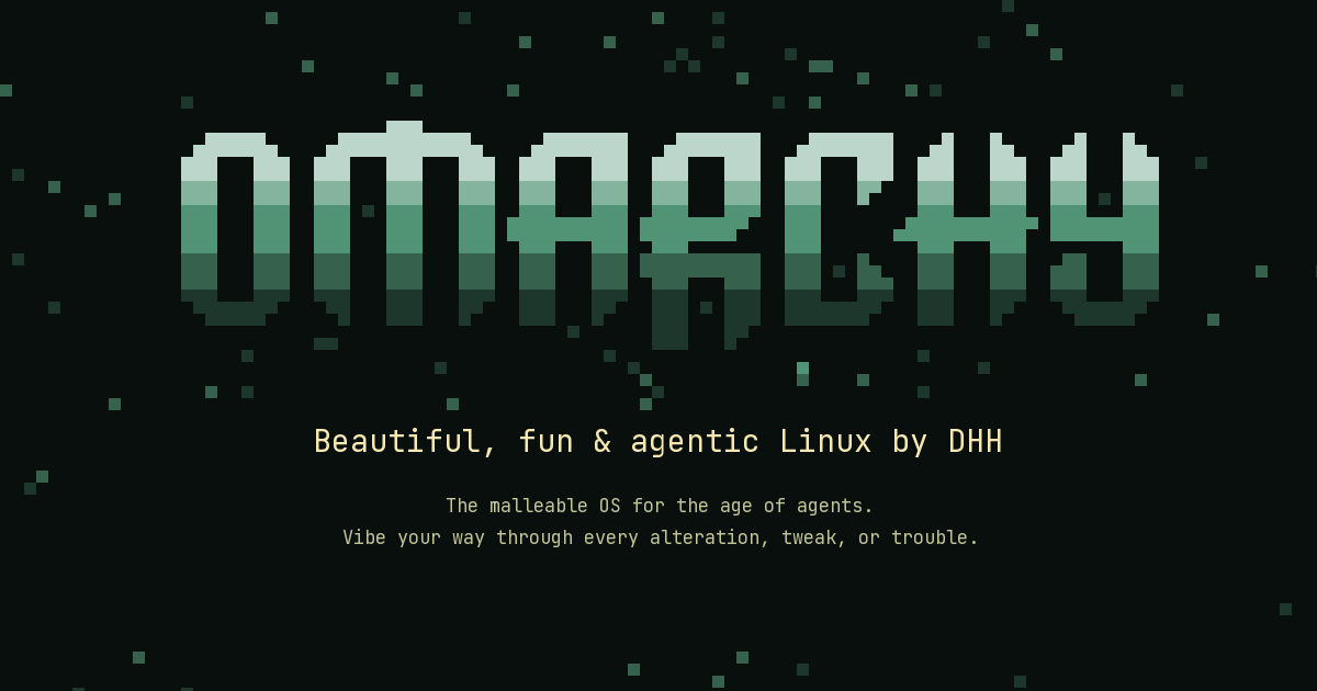 Die Omarchy-Wortmarke im Theme Osaka Jade, offizielle Bildkarte des Projekts