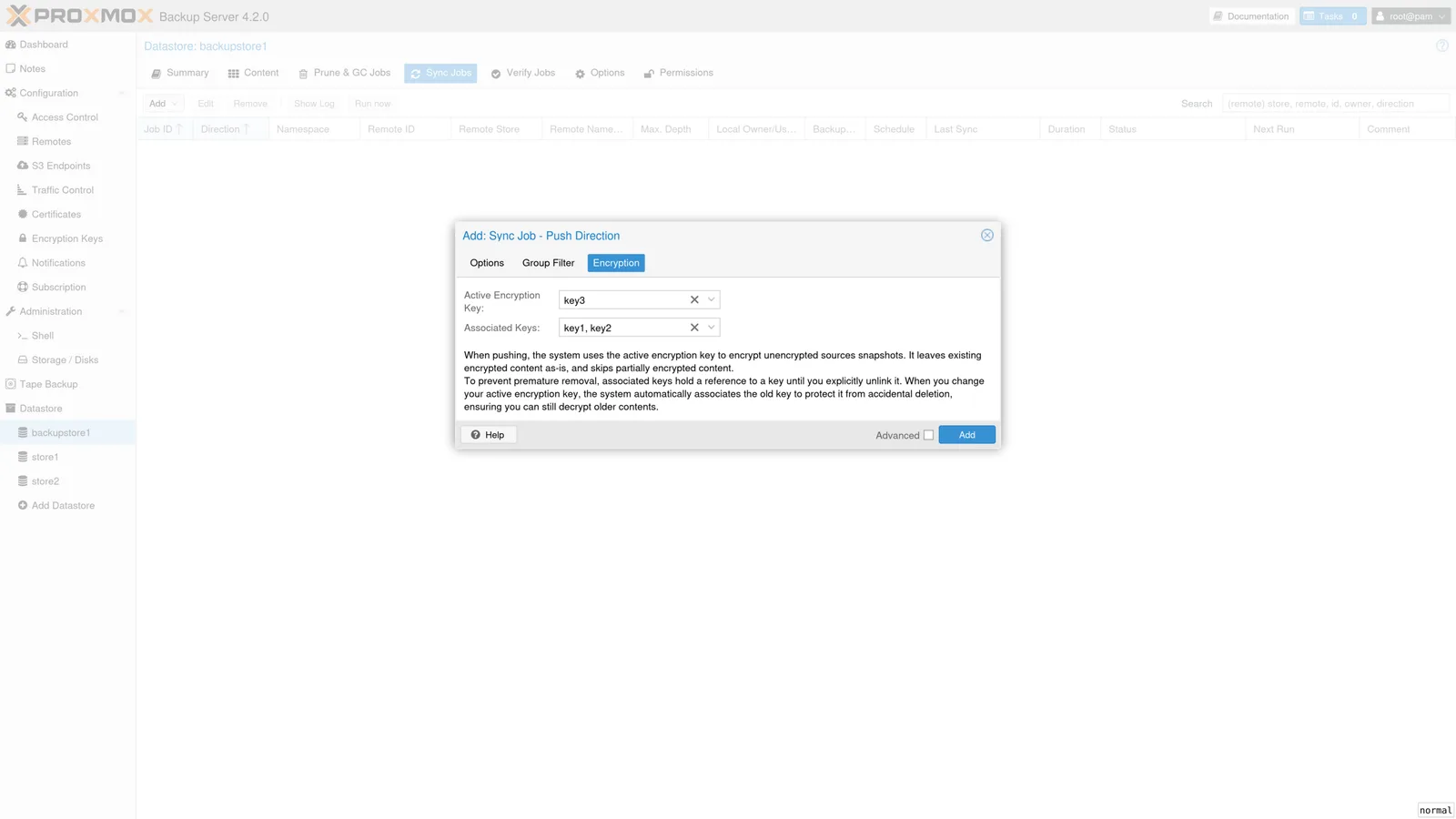 Proxmox Backup Server 4.2 — sync job