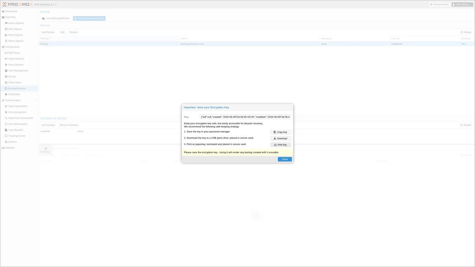 Proxmox Mail Gateway 9.1 — clientseitig verschlüsselte Backups
